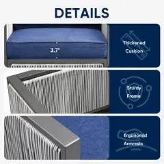 Belord Outdoor Round Wicker Patio Couch, Luxury High Back 3-Seater Sofa with Trapezoidal Back Cushion for Porch Garden Pool