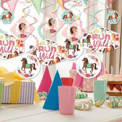 Big Dot of Happiness Run Wild Horses - Pony Birthday Party Hanging Decor - Party Decoration Swirls - Set of 40