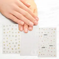 Unique Bargains Self-Adhesive Floral Pattern Nail Art Stickers White Yellow 3 Pcs