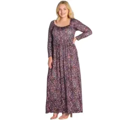 Womens Plus Size Floral Long Sleeve Pleated Maxi Dress