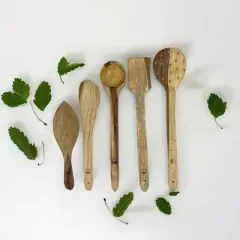 Palm Naki Indian Rosewood Cooking Spoons Set, 5 Non-Stick Wood Cooking Spoons