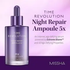 Missha Time Revolution Night Repair Ampoule 5x Serum (1.69 oz) 77.2 Extreme Biome | intensely repair & revitalize face skin while you sleep
