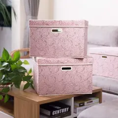 Aoibox Larger Collapsible Storage Boxes with Lids Fabric Decorative Bins Organizer Containers Handles Divider Pink 3 Pack