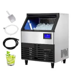 Acekool Commercial Ice Maker Machine, 130Lbs/24H with 27Lbs Storage Bin, Clear Ice Cubes & Automatic Cleaning for Restaurants and Home