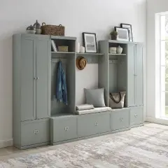 6pc Harper Entryway Set with Bench, Shelf, 2 Pantry Closets and 2 Hall Trees - Crosley