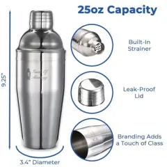 Touch of Mixology Stainless Steel 25OZ (750ML) Cocktail Shaker with Built-In Strainer
