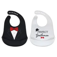 Little Treasure Baby Boy Silicone Bibs 2pk, Perfect Gentleman, One Size