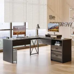 Bestier Lift Top L-Shaped Desk with Monitor Stand