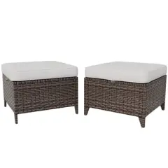EAGLE PEAK Ocean Vista 2 Piece Wicker Patio Ottoman Set, Variated Wicker Multipurpose Square Ottomans