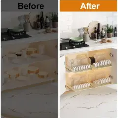 Pull Out Bowl Rack, Metal Slide Out Bowl Drying Rack, Fixed with Adhesive Nano Film