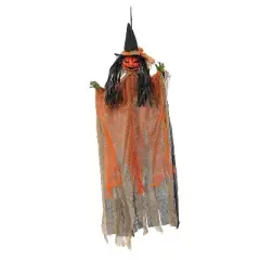 Morris Costumes 27 1/2" Hanging Orange Pumpkinhead Scarecrow with Hat Halloween Decoration