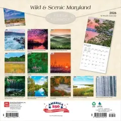BrownTrout Maryland Wild and Scenic 2026 12"x24" Hanging Square Wall Calendar Plastic-Free