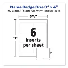 Avery Clip-Style Name Badge Holder with Laser/Inkjet Insert, Top Load, 4 x 3, White, 100/Box