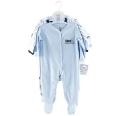 Luvable Friends Baby Boy Cotton Snap Sleep and Play 3pk, Train