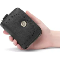 FATMOON Womens Wallets,Small Genuine Leather Wallet RFID,Wallet Women Double Zipper Pocket Leather Ladies Wallet