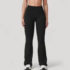 Anna-Kaci Active Women's High Waist Flared Leg Stretch Pants Smooth Fabric Seamless Waistband Active Lounge Bottoms