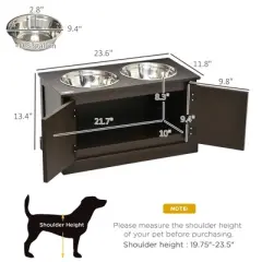 Akoasm Large Elevated & Movable Dog Bowls With Stainless Steel Bowl & Storage Cabinet-Coffee
