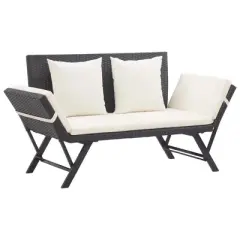vidaXL Patio Bench with Cushions 69.3" Black Poly Rattan - Black and white
