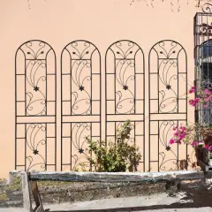 Lirago Black 4 pieces Weatherproof Multi-functional Outdoor Screen-Laser-Cut Galvanized Steel Panel 86.61"Hx19.68"Wx0.51"D