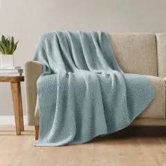 Ink+Ivy 50"x60" Bree Knit Throw Blanket Light Blue: Acrylic, Cozy, Machine Washable, for Sofa