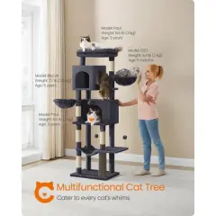 Feandrea Cat Tree, 69-Inch Tall Cat Tower for Indoor Cats, Multi-Level Cat Condo with 2 Caves, 2 Baskets, 5 Scratching Posts, Self-Groomer