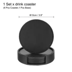 Unique Bargains PU Leather Tabletop Protection Home Decor Housewarming Gift Coasters With a Base 6 Pcs