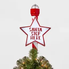 14.5" 21ct LED Light Santa Stop Here Christmas Tree Topper Red - Wondershop&trade;
