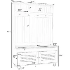 Acekool Hall Tree with Storage, Entryway Bench, Coat Rack, Shoe Cabinet & 4 Hooks, Cushioned Mudroom Organizer, 47.2"W White