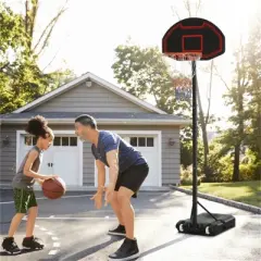 YONWAY Portable Basketball Hoop Stand, 5.1-6.9ft Height-Adjustable Basketball System with 29'' Backboard and Wheels for Indoor and Outdoor, Black