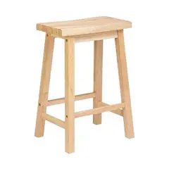 PJ Wood Classic Saddle-Seat 29" Tall Kitchen Counter Stool for Homes, Dining Spaces, and Bars w/Backless Seat, 4 Square Legs, Natural (3 Pack)