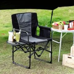 Oversized Directors Camping Chair, Folding Outdoor Chair with Side Table & Detachable Side Pockets, Portable Camping Chair for Beach, Fishing