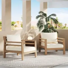 Christopher Knight Home Barnaby Outdoor Acacia Wood Slat Design Upholstered Club Chair, Beige