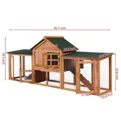 Garvee 82'' Wooden Chicken Hutch, Pet House with Double Side Runs, Weatherproof Roof, Removable Tray, Ramps for Small Animals
