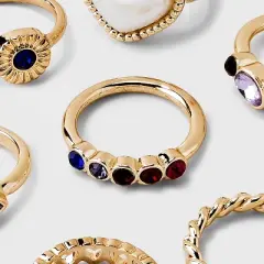 Simulated Pearl Heart and Stone Ring Set 8pc - Wild Fable&trade; Gold