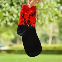 Red Bats and Ghost Over a Haunted House Socks from the Sock Panda - Great for Halloween (Women's Sizes, Adult Medium)