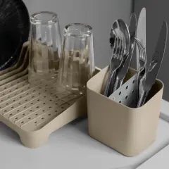 OU Utensil Holder with Removable Divider, Nonslip Cutlery Drainer, Scratch Resistant Finish with Built In Reservoir, Kitchen Sink Caddy