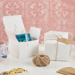 Stockroom Plus 30 Pack White Paper Gift Bo x es with Lids, Bulk Set&nbsp;with Twine and Gift Tags (5 x 5 x 3.5 In)
