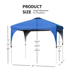 Tangkula Pop-up Canopy Tent 10&rsquo; x 10&rsquo; Height Adjustable Commercial Instant Canopy w/ Portable Roller Bag Blue/ White/ Grey
