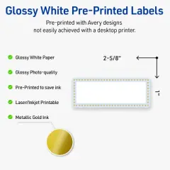 Avery Labels, 1" x 2-5/8", Glossy White, Blue Border w/ Gold Dots, 160ct
