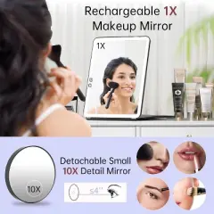 FUNTOUCH Rechargeable and Portable 10x7.5 Large Travel Makeup Mirror with 10X Magnification,3 Color Lights with Touch Screen Dimming