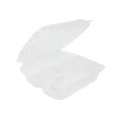 Inno-Pak 8" x 8" x 3" Clamshell Container 3-Compartment Clear RPET - Pack of 80