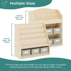 Guidecraft EdQ Book and Bin Display: Children's Wooden Bookcase with Shelves and Storage Bins for Kids' Books and Toys