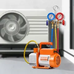 VEVOR 3.5 CFM AC Vacuum Pump and Gauge Set, Single Stage Rotary Vane HVAC Air Vacuum Pump, A/C&nbsp;Refrigerant&nbsp;Manifold Gauge Kit, with Hoses, Orange