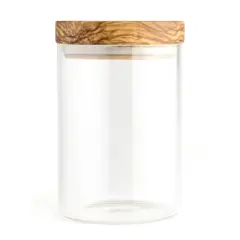 Berard Glass Storage Jar With Olive Wood Lid, 20-ounce