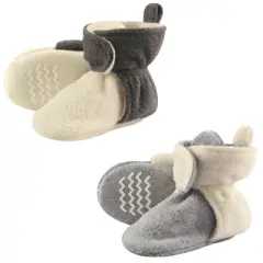 Hudson Baby Baby and Toddler Cozy Fleece Booties 2pk, Cream Gray
