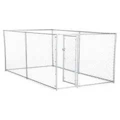 Lucky Dog Adjustable Heavy Duty Outdoor Galvanized Steel Chain Link Dog Kennel Enclosure with Latching Door, and Raised Legs