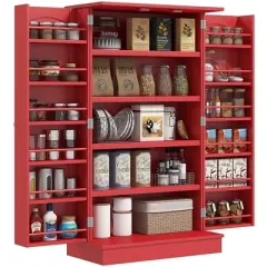 Gulches 40.9"H Freestanding Kitchen Pantry Cabinet - Double Doors, 5-Tier Shelves, 12 Door Shelves, Adjustable Shelves, Red, 23.6"W x11.8"D