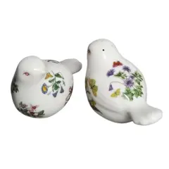 Portmeirion Botanic Garden Figural Salt and Pepper Shaker Set, Bird Shaped with Assorted Floral Motifs, Made from Porcelain, Chip Resistant Glaze