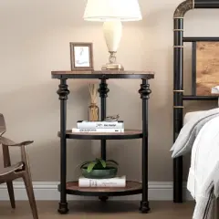 Whizmax End Table 3-Tier Round Side Table Living Room Accent Table with Storage Shelf, Wood Bed Side Table/Night Stand for Bedroom, Small Spaces