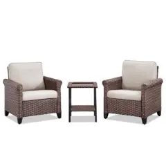 Buenhomino 3-Piece Outdoor Wicker Patio Set, 2 Lounge Chairs & Side Table with Driftwood Rattan & Weather-Resistant Cushions